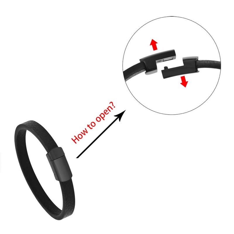 Geoffrey Beene Men's Genuine Pebbled Leather Bracelet with Stainless Steel Closure (Black) - Image 3